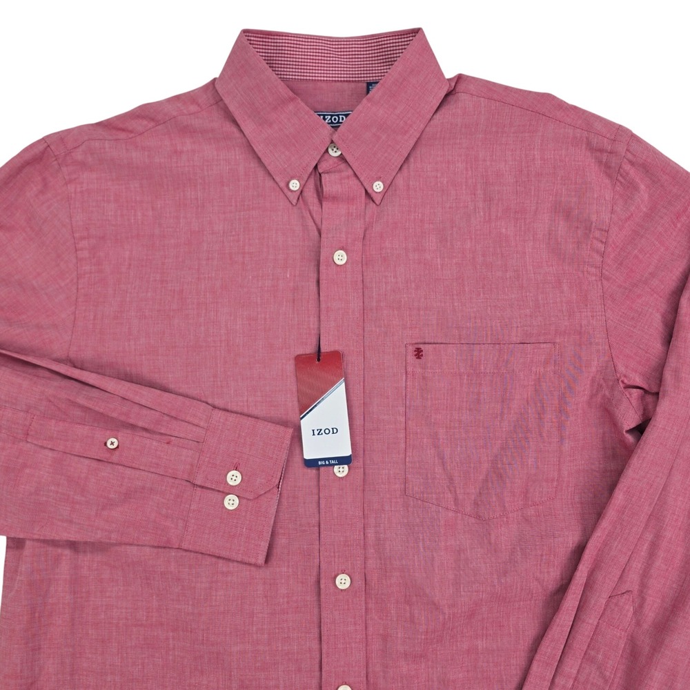 Izod Button Down Shirt Mens Large Tall LT Red Long Sleeve Big & Tall Shirt NEW
